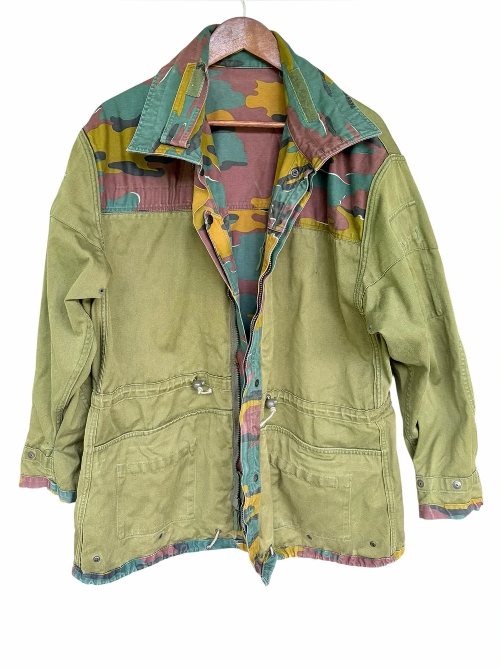 Vintage Belgium Army Jacket Military-Style Camouflage Field Jacket Reversible